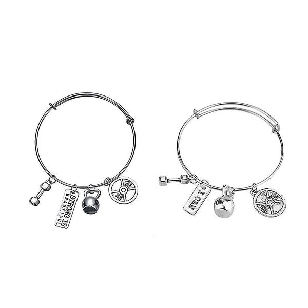 2 Pcs Fashion Bracelets Simple Adjustable Alloy Dumbbell Barbell Pendant Bangle Carousel 1