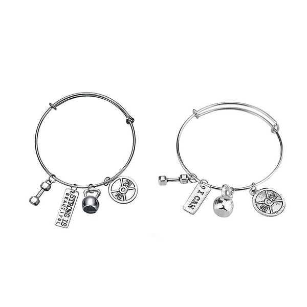 2 Pcs Fashion Bracelets Simple Adjustable Alloy Dumbbell Barbell Pendant Bangle Carousel 2