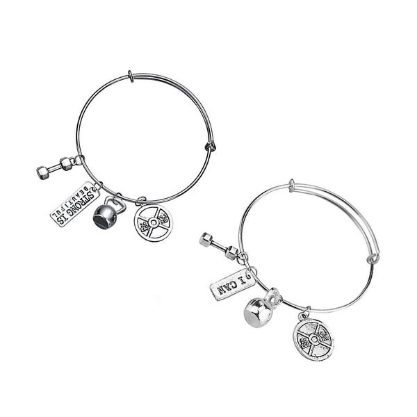2 Pcs Fashion Bracelets Simple Adjustable Alloy Dumbbell Barbell Pendant Bangle Carousel 4