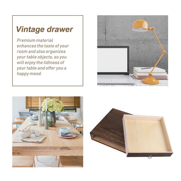 1pc Solid Wood Storage Desk Box Retro Drawer Type Desktop Organizer 1 Layer Carousel 2