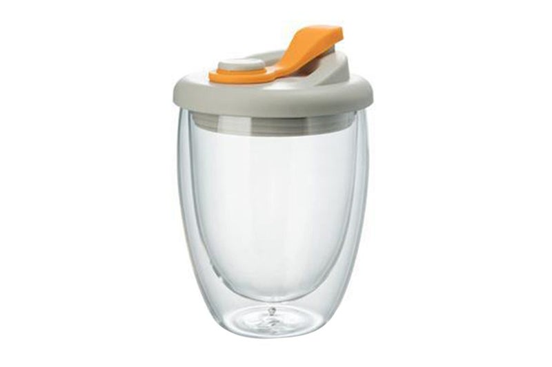 Double Walled Glass Juice Cup With Silicone Leak-Proof Cover-Orange Carousel 1
