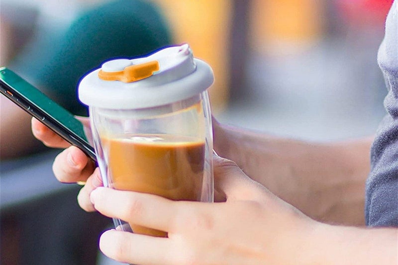 Double Walled Glass Juice Cup With Silicone Leak-Proof Cover-Orange Carousel 2