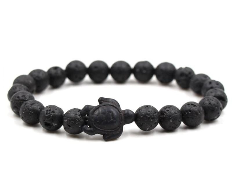 8mm Eh2 Black Stone Volcanic Lava Bead Bangles Black Turquoise Tortoise Buddha Carousel 1