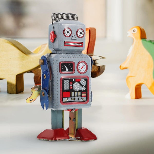 Metal Basket Wind Walking Robot Tinplate Figurine Toy Clockwork Robot Wind Tin Carousel 3