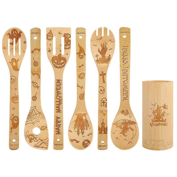 Hemoton 6pcs Halloween Bamboo Serving Utensil Set Halloween Kitchen Supplies Ha Carousel 2