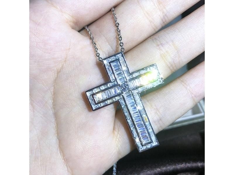 Fashion Cross Style Pendant Necklace Cute Female AAAAA Crystal Zircon Necklace Carousel 1