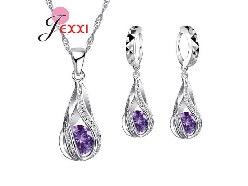 New Water Drop CZ Jewelry Sets 925 Sterling Silver Needle Necklace Earrings Carousel 1