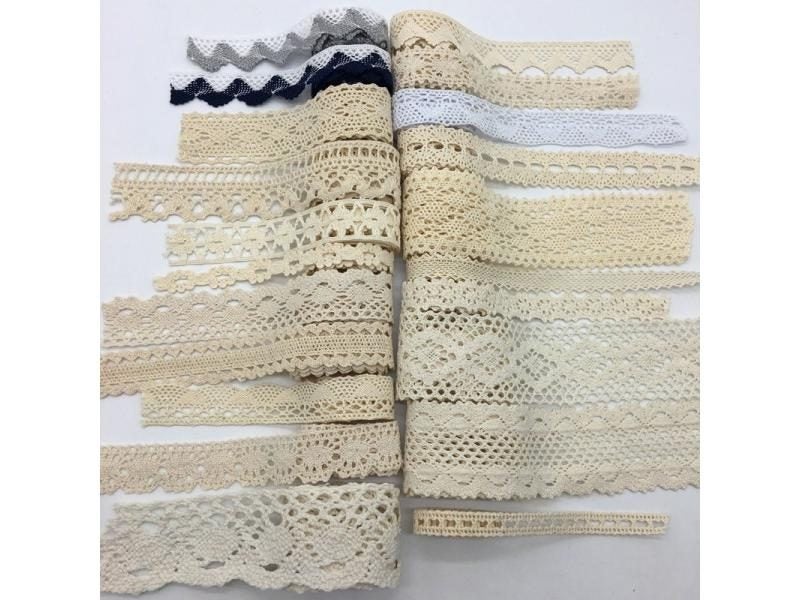 2 Yards/lot Apparel Sewing Fabric Ivory Cream Black Trim Cotton Crocheted Lace Carousel 2
