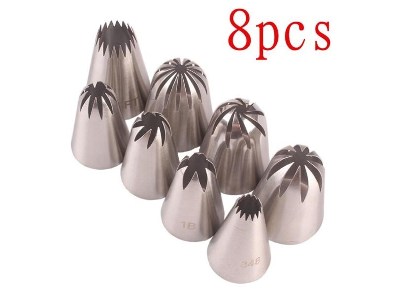 8Pcs/Set Large Stainless Steel Pastry Nozzles Icing Piping Tips Cream Rose Cake Carousel 1