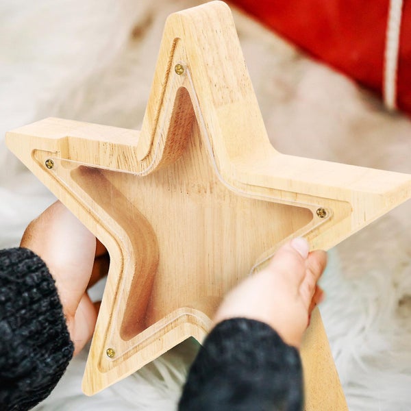 Stylish Coin Bank Star Shape Money Storage Bank Wood Transparent Coin Holder Fo Carousel 3