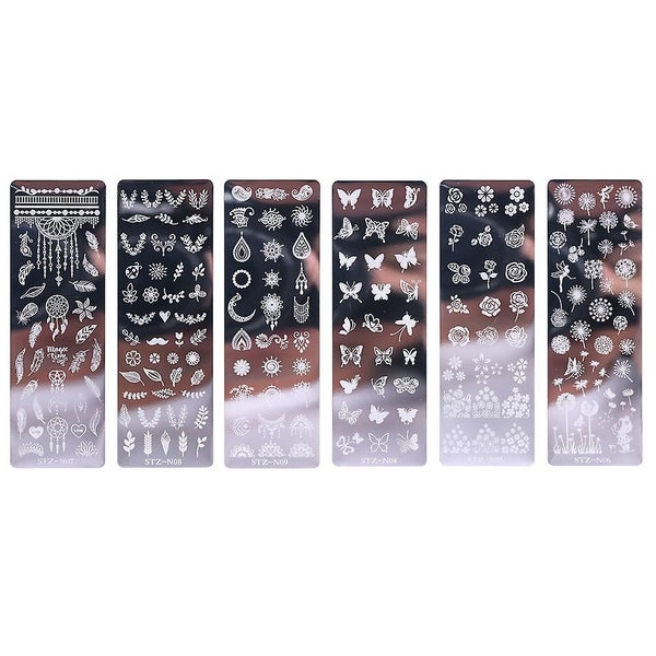 6 Pcs Nail Stamping Plates Florals Diy Stainless Steel Butterflies Image Plate Carousel 1