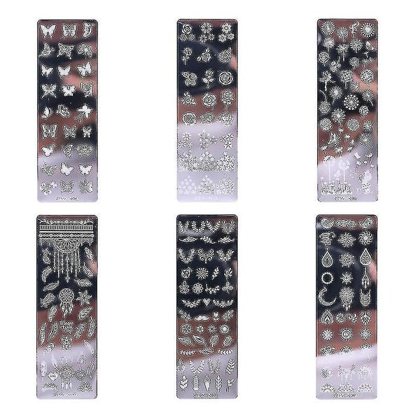 6 Pcs Nail Stamping Plates Florals Diy Stainless Steel Butterflies Image Plate Carousel 2
