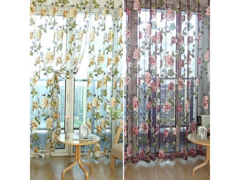 3D Window Curtains Beige Purple Tulle For Luxury Sheer For Kitchen Living Room Carousel 2