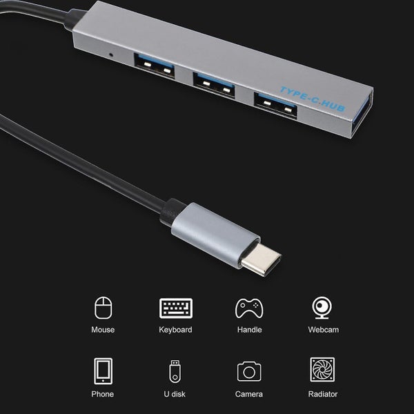 1pc Aluminium Alloy Usb Hub Office Laptop 4 Ports Expansion Transfer Adapter Carousel 2