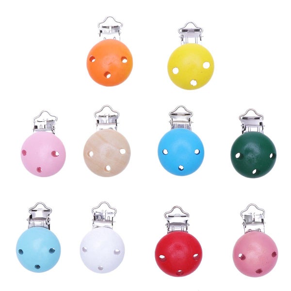 10pcs Wooden Infant Pacifier Clip Teething Soother Clip Clip Round Shape Bright Carousel 1