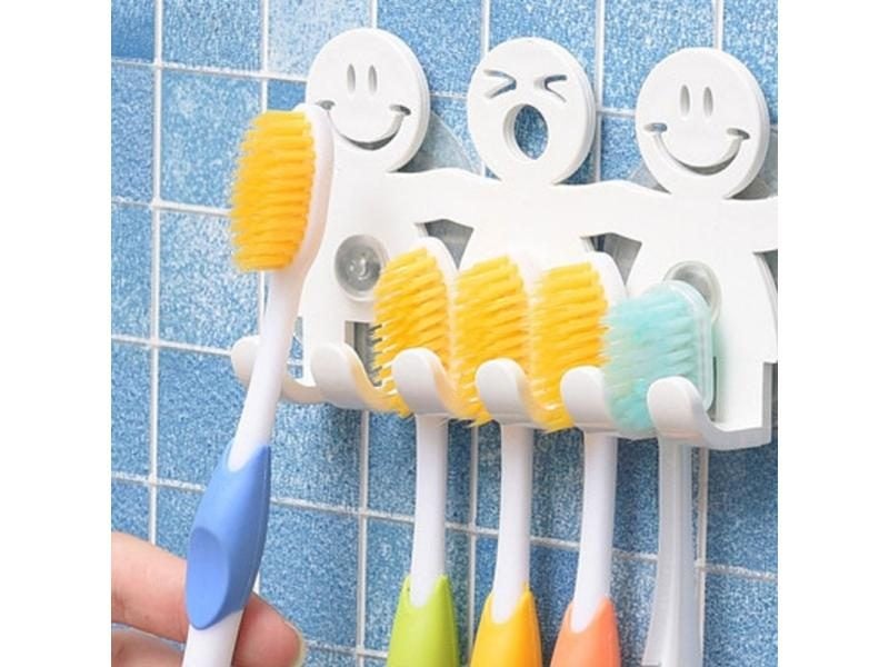 1Pc Toothbrush Holder Wall Mounted Suction Cup 5 Position Cute Cartoon Smile Carousel 1