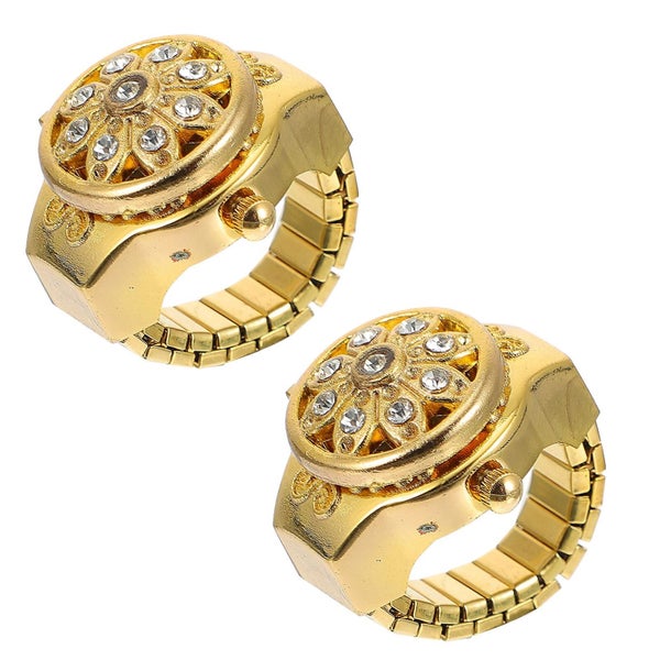 2pcs Diamond Decorative Watch Ring Chic Ring Watch Fashion Jewelry Ring Carousel 2