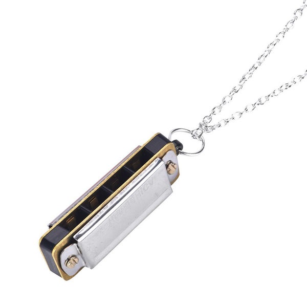 Portable Mini Harmonica Music Instrument Musical Necklace Toy (Silver) Carousel 1