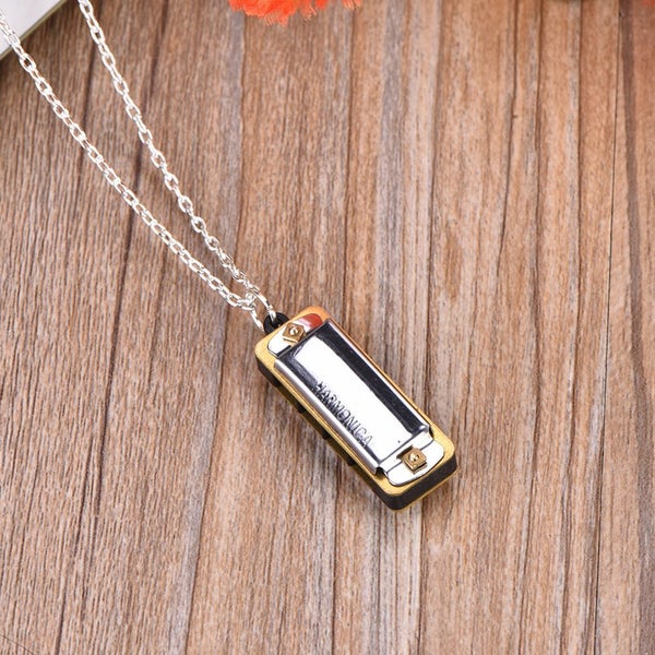 Portable Mini Harmonica Music Instrument Musical Necklace Toy (Silver) Carousel 3