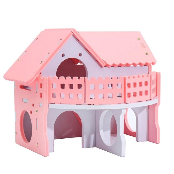 1pc Pink Safe Decorative Nontoxic Wooden Hamster House Living Hut Hideout House Carousel 1