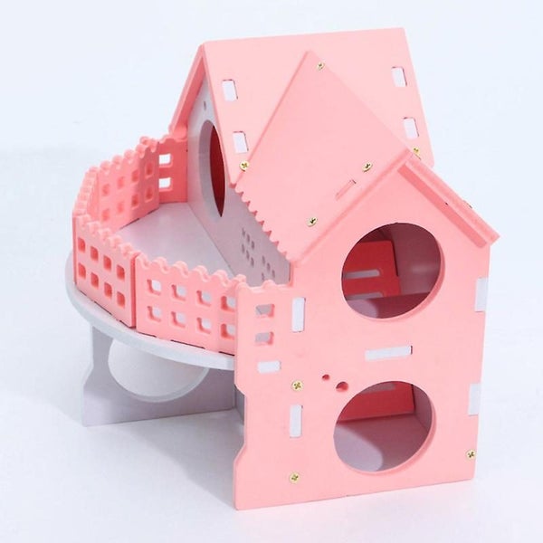 1pc Pink Safe Decorative Nontoxic Wooden Hamster House Living Hut Hideout House Carousel 4