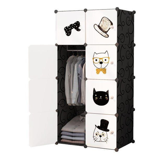 SOGA 8 Cubes Black Portable Wardrobe Divide-Grid Modular Storage Organiser Fo... Carousel 1