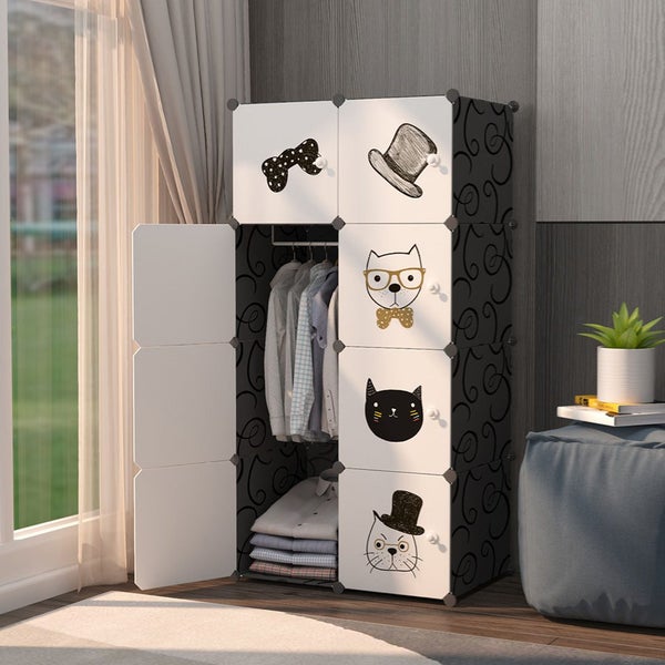 SOGA 8 Cubes Black Portable Wardrobe Divide-Grid Modular Storage Organiser Fo... Carousel 2