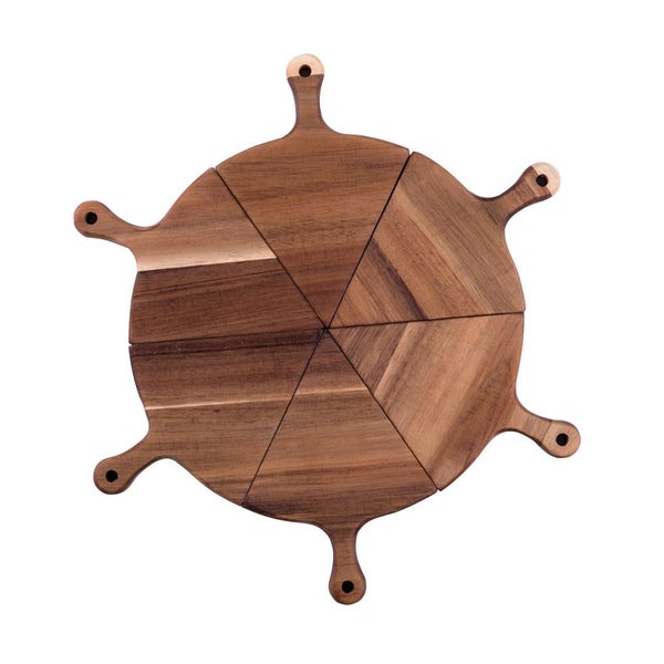 SOGA 6 pcs Brown Round Divisible Wood Pizza Server Food Plate Board Pizza Pad... Carousel 1