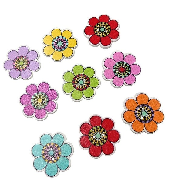 50 Pcs Buttons Crafts Sunflower Pattern Wood Buttons Wood Craft Buttons Cartoon Carousel 1