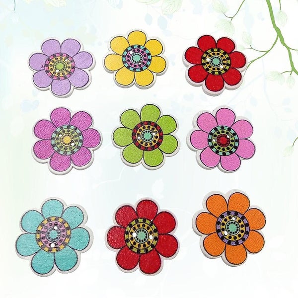 50 Pcs Buttons Crafts Sunflower Pattern Wood Buttons Wood Craft Buttons Cartoon Carousel 2