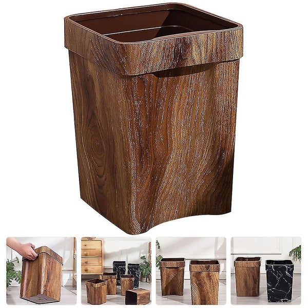 Wood Grain Waste Container Bathroom Waste Paper Bucket Bedroom Trash Can Carousel 2