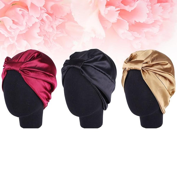3 Pcs Satin Lined Turbans Women Satin Bonnet Salon Bonnet Night Hat Hair Bonnet Carousel 2