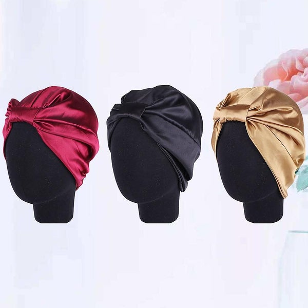 3 Pcs Satin Lined Turbans Women Satin Bonnet Salon Bonnet Night Hat Hair Bonnet Carousel 3