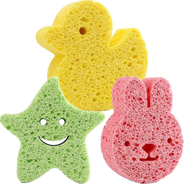 3pcs Wood Pulp Baby Shower Sponges Cartoon Kids Bath Sponges Small Toddler Show Carousel 1