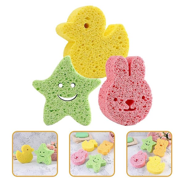 3pcs Wood Pulp Baby Shower Sponges Cartoon Kids Bath Sponges Small Toddler Show Carousel 3