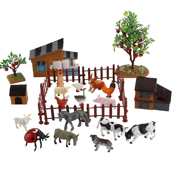 1 Set/28pcs Mini Farm Animal Figurine Toys Mini Farmhouse Model Toys Carousel 1