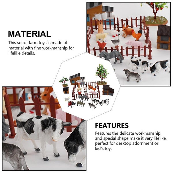 1 Set/28pcs Mini Farm Animal Figurine Toys Mini Farmhouse Model Toys Carousel 2