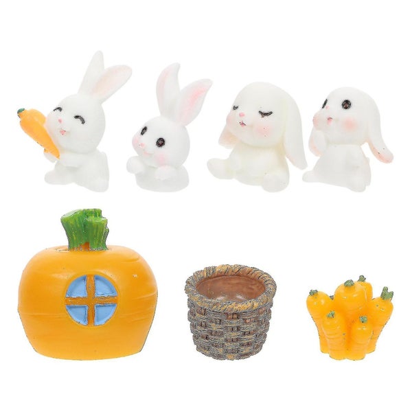 7pcs Rabbit Figurines Desktop Statue Decorations Desktop Ornaments Resin Craft Carousel 1