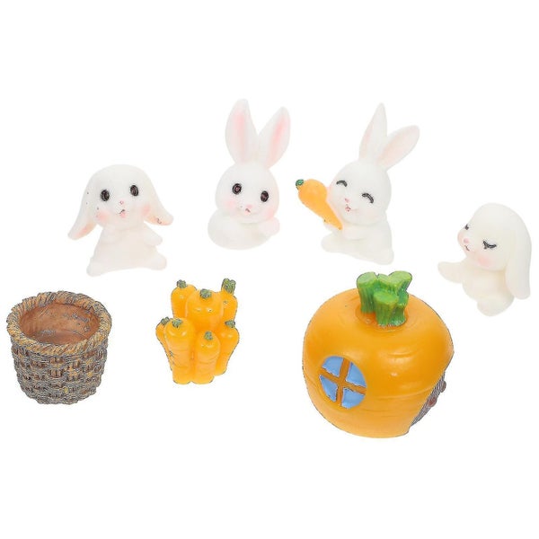 7pcs Rabbit Figurines Desktop Statue Decorations Desktop Ornaments Resin Craft Carousel 3