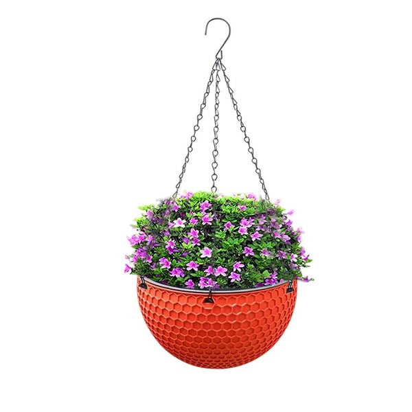 SOGA Red Medium Hanging Resin Flower Pot Self Watering Basket Planter Outdoor... Carousel 1