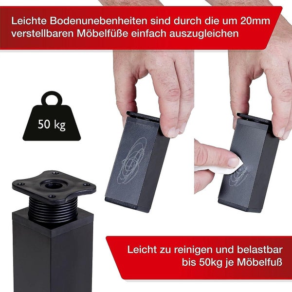 Black Set Of 4 Adjustable Rectangular Furniture Legs 40 X 40 X 100mm Black Wit Carousel 5