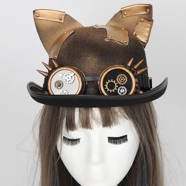 Women Cat Ears Steampunk Hat One Size Bronze Color Carousel 2