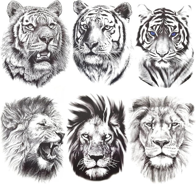 6 Sheets Temporary Tattoos Stickerstiger Lion Tattoo Stickerssheets Fake Bod629925982590731123
