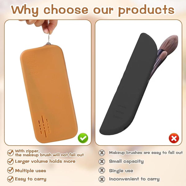 Travel Makeup Brush Holder Silicone Makeup Brush Organiser Zippered Pouch Ant Carousel 5
