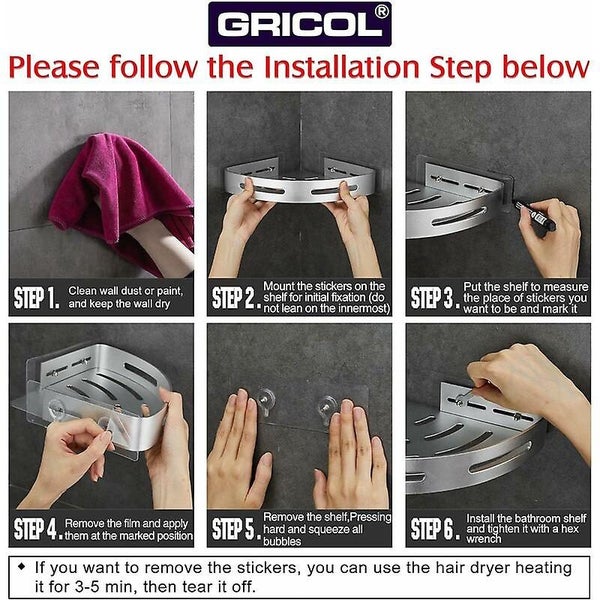 No Drilling Metal Corner Shower Shelf With 2 Hooks Shower Shelf And Storage Carousel 5