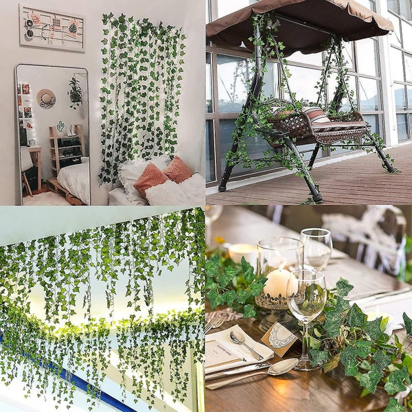 12 Pcs Fake Ivy Fake Vines Silk Ivy Wreath Green Faux Green Hanging Plant Vin Carousel 2