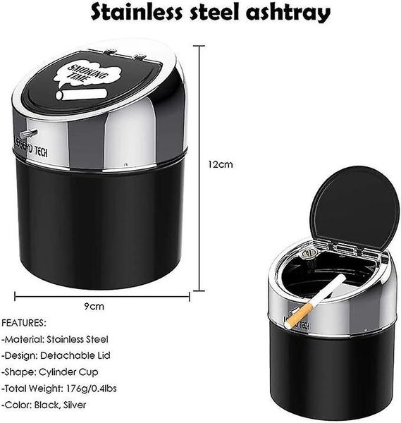 Stainless Steel Ashtray With Lid silver Black Portable Windproof Ashtray L Carousel 2