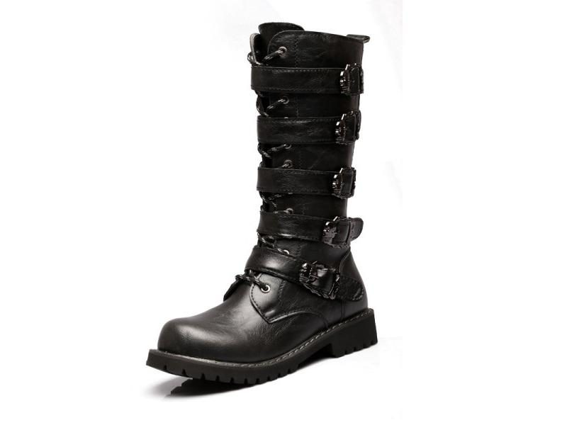 Winter Men's Leather Motorcycle Boots Punk Chain Mid-calf Platform Boots Gothic Carousel 2