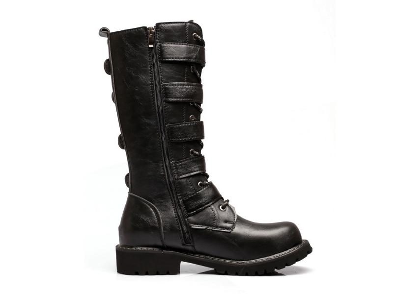 Winter Men's Leather Motorcycle Boots Punk Chain Mid-calf Platform Boots Gothic Carousel 1
