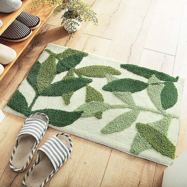 Non-slip Bath Mat 50 X 80 Cm Green Leaf Bathroom Floor Mat Super Soft And Wat Carousel 1